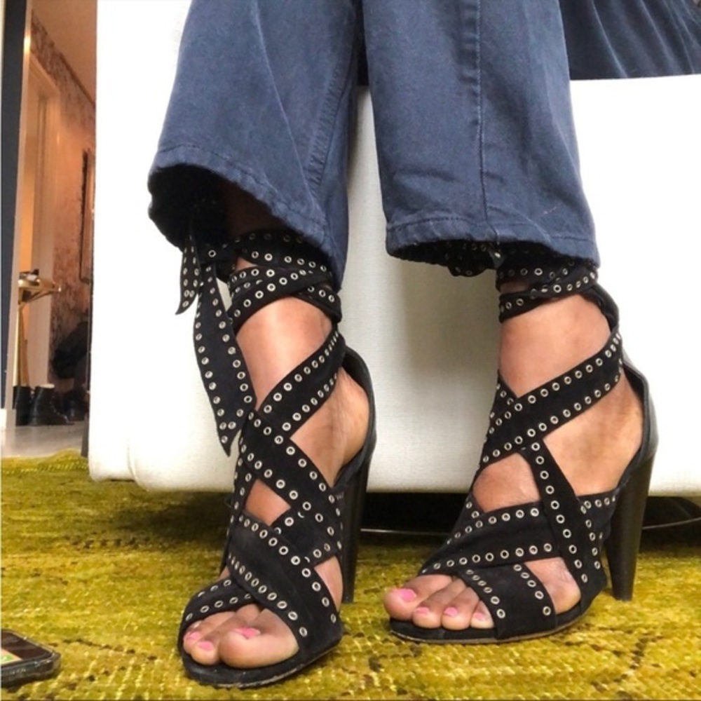 Isabel Marant. Eyelet Suede Anaid Cross Strap Wrap Around Sandals
